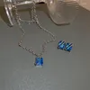 Hanger kettingen Fashion Pin Blue Crystal Square ketting voor vrouwen Hip Hop Collarbone Metal Chain Choker Clavicle Neck Sieraden 2023
