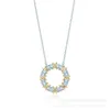 S925 Fashion Tiffanyitys Silver Necklace T i par med väsentlig trend Micro Inlaid Circle T Necklace Pendant