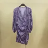 Sıradan Elbiseler Maje V-Neck 3/4 Kollu Elbise Dökümlü Leopar Baskı Kısa Elbise Kadınlar İçin