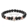 Beaded Women Jewelry Bracelet Strands Punk Cz Bl Head Skl Men Fashion 8Mm Lava Stone Beads Charm Bracelets Bangles Rame Gift Drop Del Dhdms