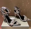 Modemärke Medusi Sandaler Shoes Women's Golden Chain Party Wedding Dress Ankel Strappy High Heels Flower Strass Lady Pumps EU35-43 Shoe Box With Box EU35-43