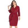 Plus Size Dresses Women 2023 V-neck Nine-quarter Sleeve Slim Slit Party Fashion Elegant Evening Dress Large