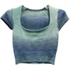 Camisetas femininas Prepomp 2023 Summer Collection Summer Slave Slave Square Collar Tie Dye Gradiente Cor de malha de malha de malha de cor de malha 076