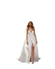 プラスサイズ花嫁の女性のためのラインウェディングドレススパゲッティストラップサテンハイサイドスイープトレインブライダルガウン2番目のレセプションドレス