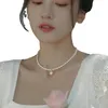 Choker Korean White Elegant Natural Freshwater Pearl Pendant Necklace For Women Fairy Style Bankett Wedding Jewelry Gift