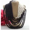 Chains Hand Knotted 7-8mm White Freshwater Pearl Black Agate Necklace 45cm-60cm For Women Fashion Jewelry