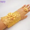 Bangle Dubai Gold Color Bangles With Ring For Women Marockan Big Armband Charm Chain Cuff Armband African Bridal Jewelry Party Gifts 230419