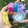 Decorative Objects 5080mm Irregular Natural Onyx Agates Geode Slice With Hole Reiki Healing Chakra Stone for Home Decoration Finding Mineral Gifts 230418