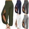 Kvinnors byxor mode yoga hög midja slits bred ben haren gym leggings avslappnad solid ihålig träning byxor hem bär 230419