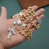 Colares pendentes bons pastores colar de cruzamento de rosário católico rosário cristão de ouro banhado a ouro