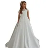 Robes de fille blanc Satin Tulle longue sans manches robe de princesse premier mariage demoiselle d'honneur fête d'anniversaire célébration personnalisé magnifique