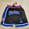 Short de basket-ball JUST DON Pocket Retro All Team Ed Justdon Hip Pop Pant avec poches Pantalon de survêtement à fermeture éclair Respirant Mode Blanc Bleu