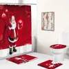 Douchegordijnen kerstgordijn badmatten set kerstman claus open haard winterolie schilderijjaar badkamer decor niet-slip toilet deksel tapijt