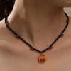 Ketten Halloween Schmuck Kürbis Anhänger Halskette Punk Black Rice Bead Chain Geschenke für Frauen Kinder Cute Fruit