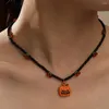 Chaînes Halloween Bijoux Citrouille Pendentif Collier Punk Noir Riz Perle Chaîne Cadeaux Pour Femmes Enfants Mignon Fruit