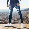 Pantalones vaqueros para hombre 2023, pantalones vaqueros elásticos de Color puro rasgados de Hip Hop para hombre, pantalones de mezclilla elásticos de cintura informal para hombre, lápiz para correr