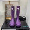 Luxurys Designer Square Toe Women Rainthick Heel Thick Sole Long Boots FashionMen Women Rubber Boot