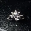 Cluster Rings Original Design Diamond Kind Natural Chalcedony Egg Round Snowflake Opening Adjustable Ring Fresh And Elegant Silver