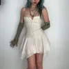 Robes décontractées Harajuku Grunge Mini robe Y2K Esthétique Fée Sexy Low Cut Crochet avant Ourlet irrégulier Corset Streetwear