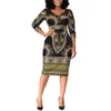 Womens Plus Size Dresses Casual African Ladies Elegant Wrist High Waist V Neck Vintage For Work Office Business Fashion Slim Vesti259y