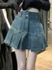Юбки Fairycore y2k Эстетическая лоскутная плиссированная плиссированная юбка с высокой талией Слитная винтажная джинсовая джинсовая юбка Harajuku Streetwear Fashion Faldas 230419