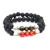 Strand Tibetian Om Mani Padme Hum Carved Obsidian Beads Charm Armband Lava Matte Stone Armband för män och kvinnor gåva grossist