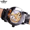 Wristwatches Winner Black Gold Male Clock Men Relogios Skeleton Mens Watches Top Brand Luxury Montre Leather Wristwatch Men Mechanical Watch 230419