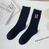 Men's Socks Stripe Retro Men Letter Ribbed Cotton Sock Man Navy White Long Adult Spring Utumn Casual Soft Sport Couples