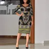 Ethnic Clothing Fashion Print Dress Waist Womens Ethnic Style Package Hip Skirt Vneck Tight Aline Skirt African Womens Clothing 230419