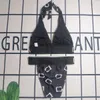 ディープV水着の女性セクシーなホルター水着を押し上げるビキニセットレター印刷された入浴スーツ