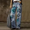 Dżinsy dżinsy kwiatowe spodnie kobiety luźne swobodne talii nogawki spodni proste szerokie powty yo-ga jogging spodni
