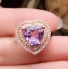 Clusterringen Natural Real Amethyst Love Heart Style Ring 925 Silver 3.5ct Big Gemstone Fine Jewelry #R981506