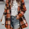 Damen Jacken H9ED Damen Casual Faux Woolen Plaid Revers Kragen Jacke Langarm Open Front Cardigan Winter Lose Oberbekleidung Mantel