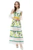 Runway-jurken voor dames O-hals Sexy off-shoulder bedrukt patchwork gelaagde ruches elegante mode lange vestidos