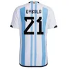 Coppa del Mondo 3 -Star Mia da calcio Argentino Messis Jersey Kit Kit Set di Maria Dibara Alvarrez Martinus Fernades McCallist Versione Player Versione Fan Set Jersey