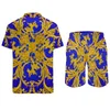 Men's Tracksuits Baroque Floral Men Sets Blue And Gold Casual Shirt Set Trendy Beach Shorts Summer Custom Suit Two-piece Clothing Large Size