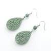 Boucles d'oreilles pendantes naturel A birmanie Jade Vintage évider haricots S925 argent jadéite incrusté National bijoux pour femmes goutte