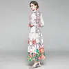 Lässige Kleider Eleganter Frühling Designer Maxi Runway Kleid Langarm Damenbekleidung Print Vintage Aline Holiday Robe Femme Beach Vestidos