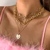 Pendant Necklaces Exaggerate Gold Silver Color Hollow Metal Multilayer Heart Portrait Necklace For Women Pin Collier Choker Jewelry