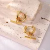 Hoop Earrings 18K Gold Plated Stainless Steel T Bar Pendant For Women Metal Dangle Earring Waterproof 2023