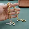 Colares pendentes bons pastores colar de cruzamento de rosário católico rosário cristão de ouro banhado a ouro