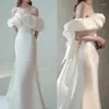 Abiti casual Bianco sexy Slash Neck Abito da sera a strati da sposa da sposa in raso francese con sirena formale per feste da donna