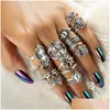 Cluster ringen sier vintage gesneden openwork palm hartvormige opaal kroonblad blad gewricht ring 16 stuks set dames drop levering sieraden dh8uk