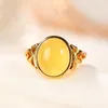 Cluster Rings Baifuming S925 Sterling Silver Gold-plated Natural Amber Ring Fashion All-match Love Egg Noodles Ladies