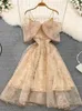 Casual Dresses FTLZZ Summer Sexy Women Spaghetti Strap Off Shoulder Midi Dress Elegant Lady Lace Mesh Fairy A-line Beach
