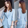 Calças de duas peças femininas 2023 Spring Formal Ladies Ruffle Blazer feminino feminino de negócios com sets trabalhos Use Summer Office Uniform Uniform Jacket