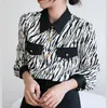 Women's Blouses Vintage Fashion Spring Stripe Print Chiffon Long Sleeve Shirt Top Women Lapel Golden Single Breasted Ladies Office OL