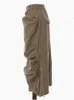 Skirts EAM High Elastic Waist Brown Pocket Zipper Long Casual Half-body Skirt Women Fashion Spring Autumn 1DE9890 230418
