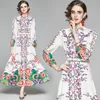 Lässige Kleider Eleganter Frühling Designer Maxi Runway Kleid Langarm Damenbekleidung Print Vintage Aline Holiday Robe Femme Beach Vestidos
