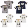 High School Football Tom Brady Jerseys 12 Junipero Serra Padres Navy Blue White Grey Team Away Ed and Embroidery Breathable College Moive Hiphop Pullover